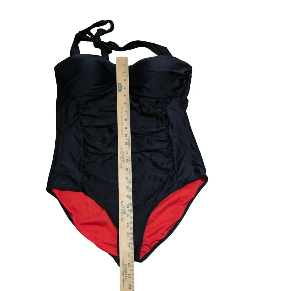 Marilyn Monroe bathing‎ suit black red underline high thigh halter necktie 1X